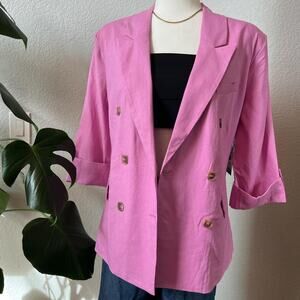 NWT Oversized Minimalist Pink Linen-Blend Blazer L